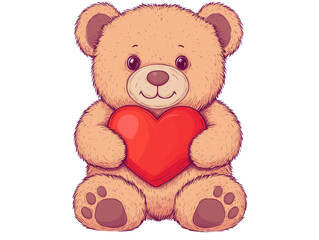 Obraz premium Cute teddy bear holding a red heart. on white background. PNG transparent.