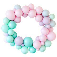 Colorful balloon wreath, on white background. PNG transparent.