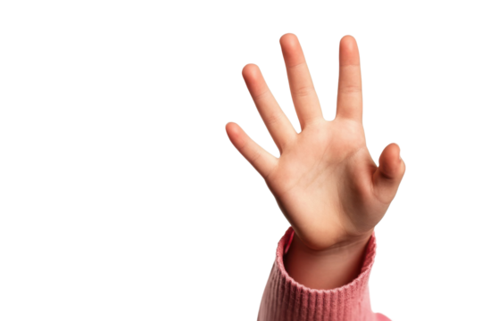 Open hand gesture, white isolate background. PNG transparent.
