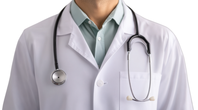 Doctor with stethoscope on white background. PNG transparent.