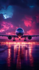 jet with neon  lights at night