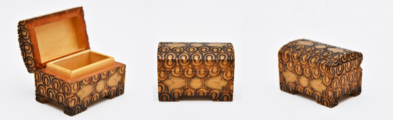 Wooden decorative chest coffer with carved ornaments