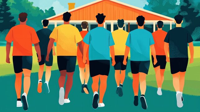 Volunteer rallies boosting campaign morale selective focus on camaraderie, vibrant, Multilayer, park pavilion backdrop