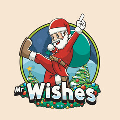 Vector Illustration of Santa Brings A Sack Of Gifts with Retro Mascot Illustration Available for Logo Badge