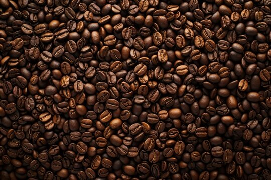  Big pile of fresh roasted coffee beans. Image illustrated food for advertisement