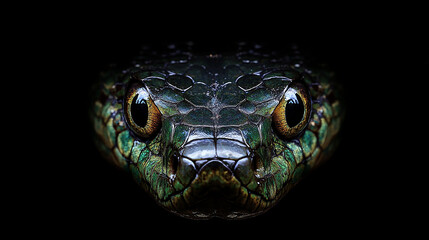 Fototapeta premium Intense snake glare on a black background
