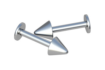 Two piercing jewelries isolated on white background. Face and body decoration. Trendy accessory. Beauty and fashion. 3d render