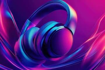 Naklejka premium Neon Headphones with Fluid Colors 
