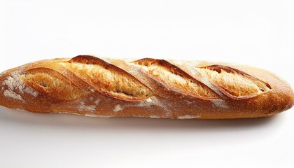 crusty rustic baguette isolated on white table