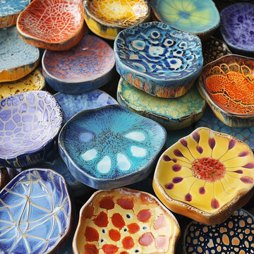 Pottery Plates Glazing Ideas Colorful Multicolor Tons Incent Holders Clay Art Colors Orange Blue Green Idea