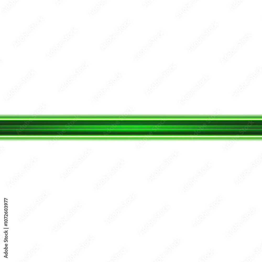 Poster Neon green horizontal line, isolated on isolated background. Simple bright line for design. Digital graphic. Green color neon line. Bright green horizontal line isolated on alpha backdrop, suitable