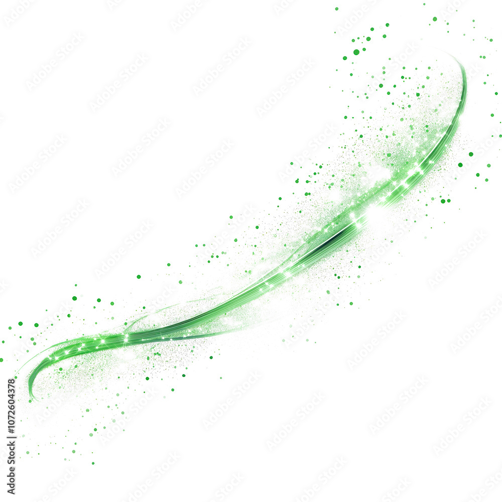 Poster abstract green light trail on isolated transparent background. glowing light, shiny effect, sparkle 