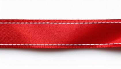 red ribbon banner with white stitching isolated on transparent background