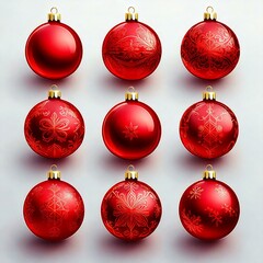 Set of red baubles on a white background