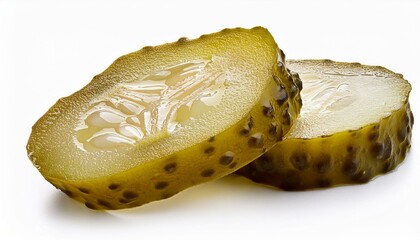 pickled cucumber slices isolated on white background