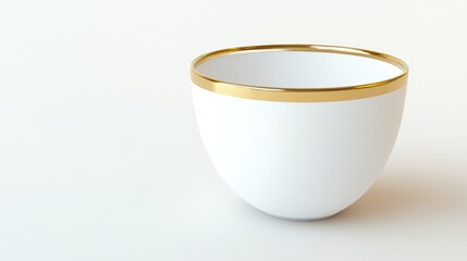 Elegant White Bowl with Gold Trim on Simple Background