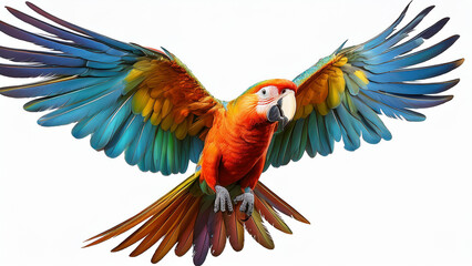 Fototapeta premium Colorful parrot in flight isolated on a white background. PNG transparent. 