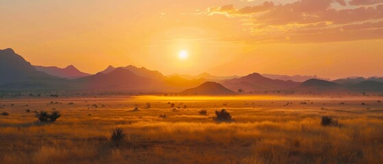 Stunning sunrise over the savannah in Chad, showcasing the vast African landscape with golden hues