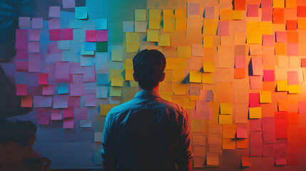 A colorful sticky note vision board for personal development and goals, inspiring and motivational.