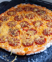 pizza with salami and cheese