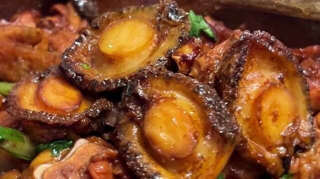 Delicious food, abalone dishes, chops