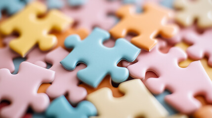 Fototapeta premium Intricate puzzle pieces in soft pastels interlock perfectly, creating a vibrant, harmonious play of colors and forms