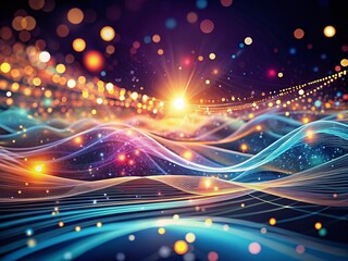 Obraz premium Abstract Digital Waves with Glowing Lights and Dots Creating an Ethereal Background for Technology and Innovation Themes