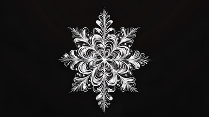 Elegant white snowflake design on a dark background
