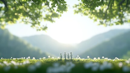 Families enjoy quality time together in a serene natural setting surrounded by lush greenery