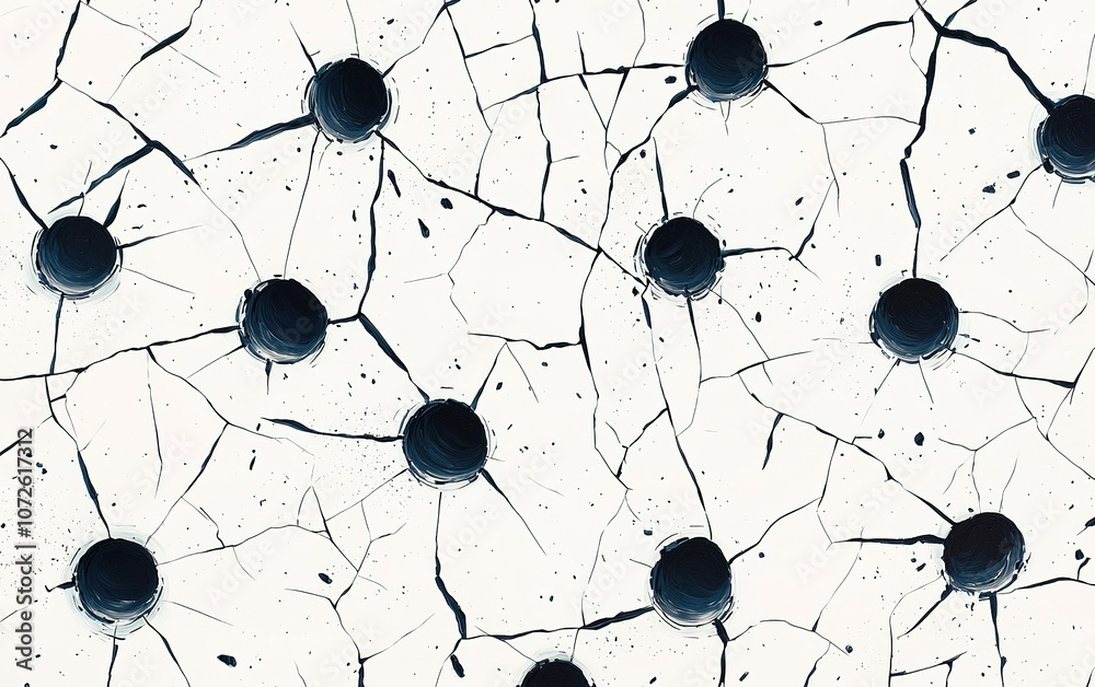 Poster abstract white surface with black dots and cracked pattern creating a unique visual texture in a mod