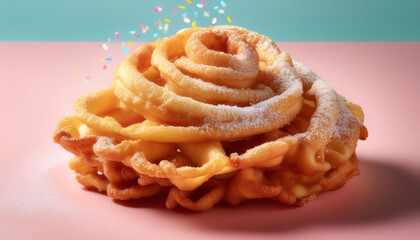 Sugar coated funnel cake, isolated on a pastel