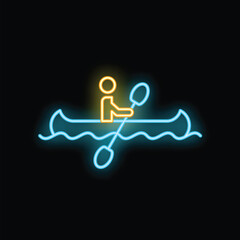 Neon sign of a person canoeing on water, a great image for all your water sports needs