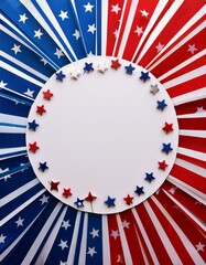 Obraz premium A festive red, white, and blue background with a circular space for text.