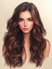 Fototapeta premium portrait of a woman with long voluminous hair against a white background, close up
