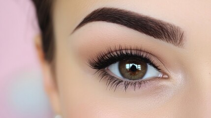 Obraz premium A close-up of the perfectly shaped eye and eyebrows, freshly tinted with a rich dark brown shade.