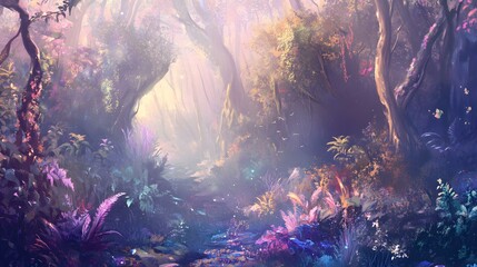 Obraz premium Gorgeous hand-drawn illustration depicting scenic mountains and farmlands, enriched with intricate details and an anime-inspired touch.