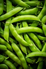 A close-up image of fresh, green pea pods.