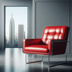 Red Leather Chair in Minimalist Studio
A red leather chair placed in an empty studio with soft gray walls. Strong contrast between the furniture and surroundings, showcasing a modern and luxurious sty