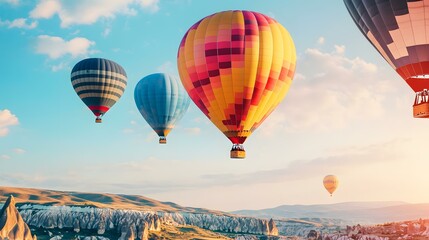 Obraz premium Hot air balloons hovering in the sky