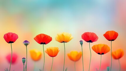 Experience the beauty of vibrant poppy flowers blooming in a serene landscape, showcasing natures colorful art.