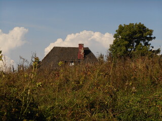Fragment of the roof from behind the slope. Suche Mountains, Poland.
