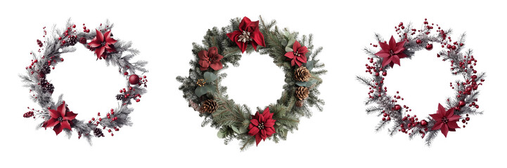 Fototapeta premium Set of Christmas frame wreath isolated on transparent background 