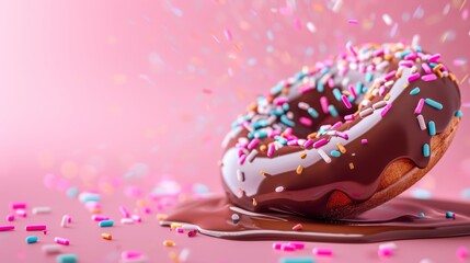 Chocolate glazed donut with colorful sprinkles