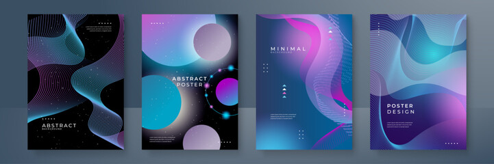 Set of Four Modern Abstract Gradient Poster Designs. A collection of four abstract posters. Perfect for creative projects, digital art, or modern decor.