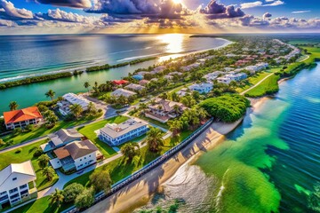 Naklejka premium Aerial Double Exposure of Coastal Homes in Naples Florida Neighborhoods Showcasing Real Estate Beauty and Scenic Views