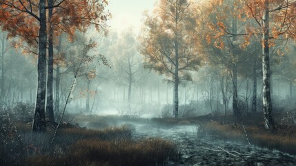 Obraz premium Misty autumn forest