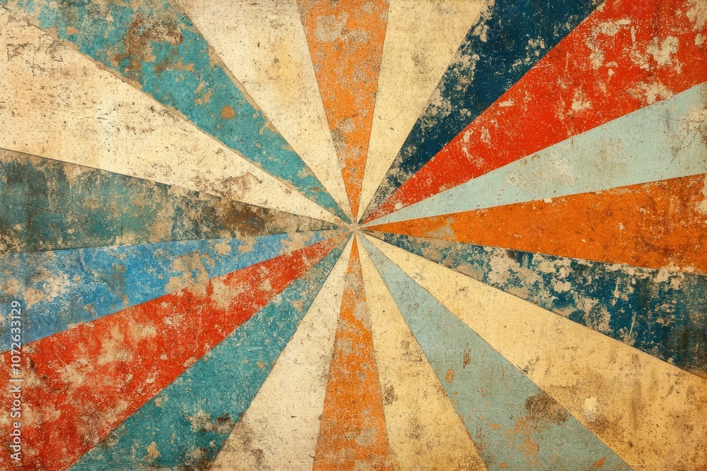 Poster retro colorful sunburst design on grunge textured background
