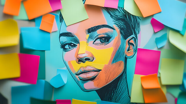 A creative sticky note project illustrating famous quotes with accompanying visuals, colorful and motivational.