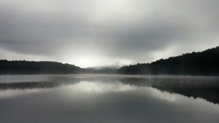 Saranac Lake New York Cloudy Sky Sun Refraction Reflection on Water 