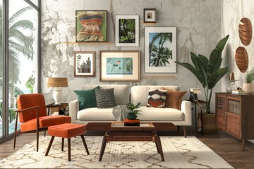 Modern home interior featuring retro furniture